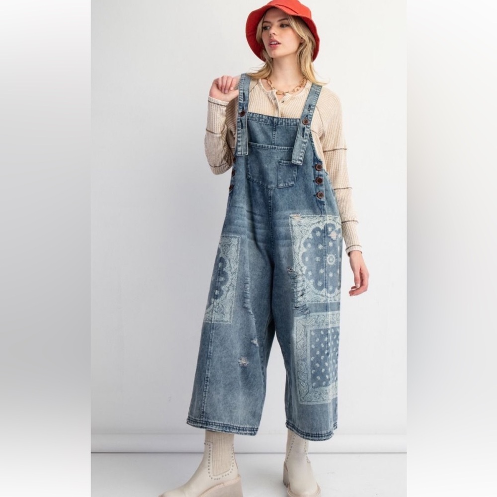 Easel Denim Patchwork Jumpsuit - Picture 4 of 5